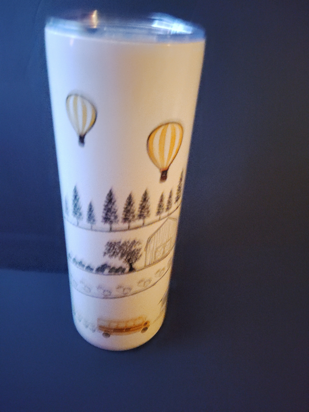 White Travel Tumbler with Yellow Hot Air Balloon Design